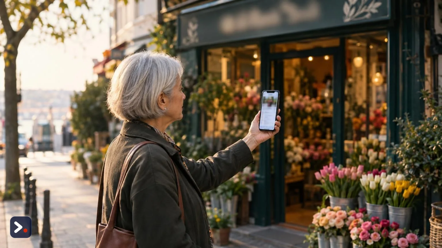 Çiçekçi, Google İşletme Profili neden askıya alınır diye tabelasını telefondaki profille karşılaştırıyor
